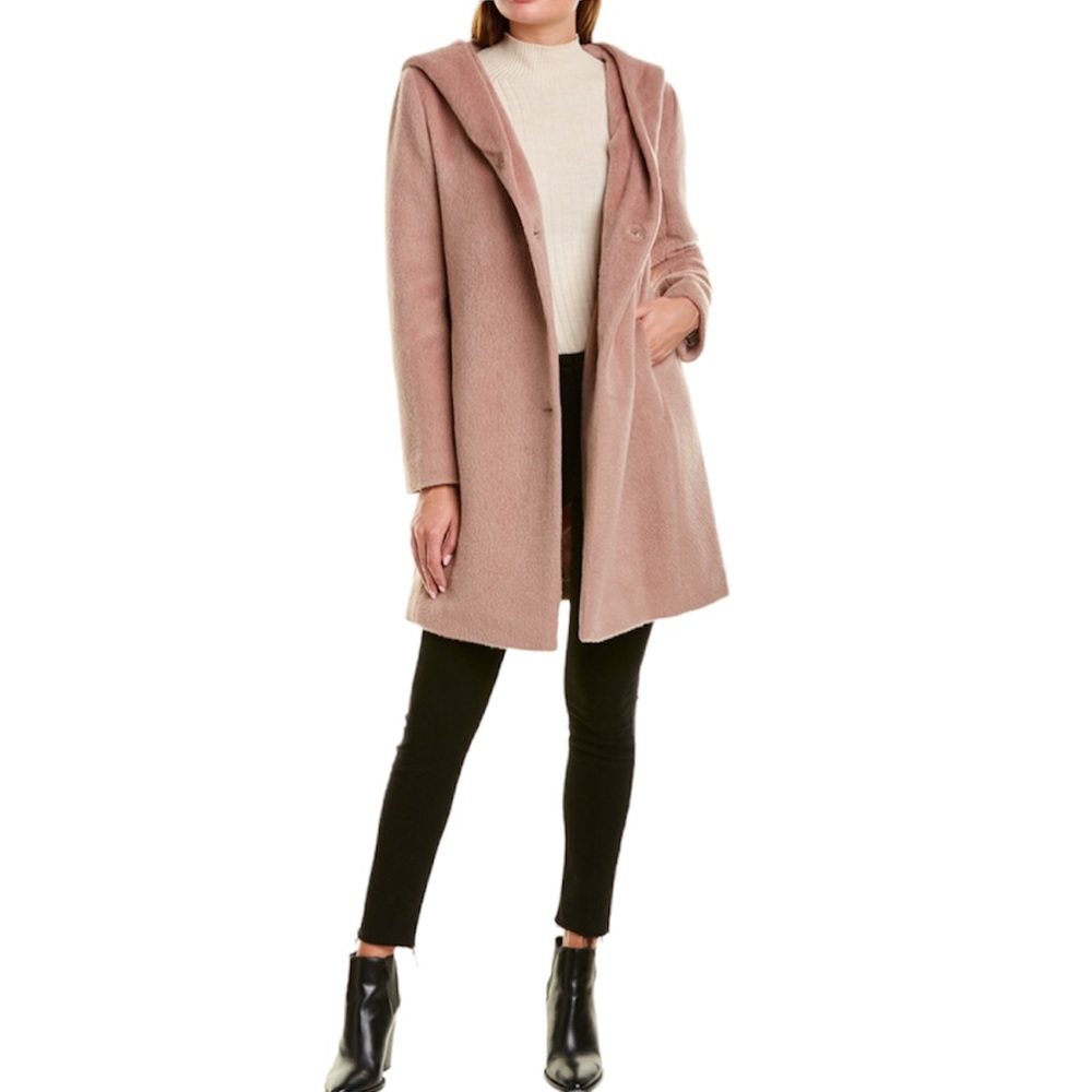 COLE HAAN Wool Alpaca Blush Pink Asymmetric Hooded Coat 10 NWT SRP $580 - Picture 2 of 15